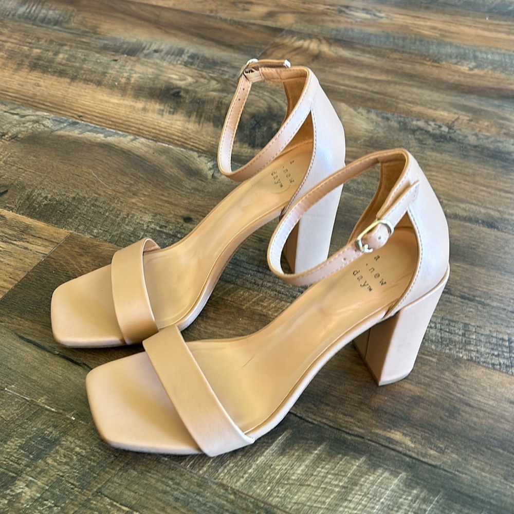A New Day Nude Chunky Heels with Ankle Strap